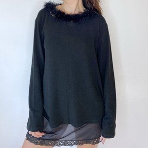 V GENERATION faux fur collar top